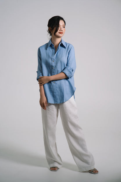 Women Linen Shirt - Sky Blue