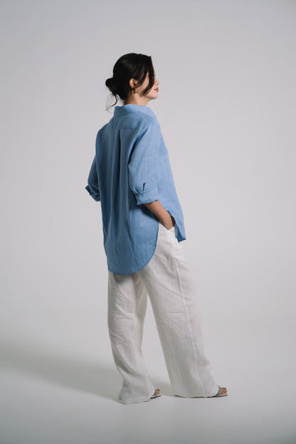 Women Linen Shirt - Sky Blue