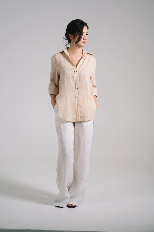 Women Linen Shirt - Beige