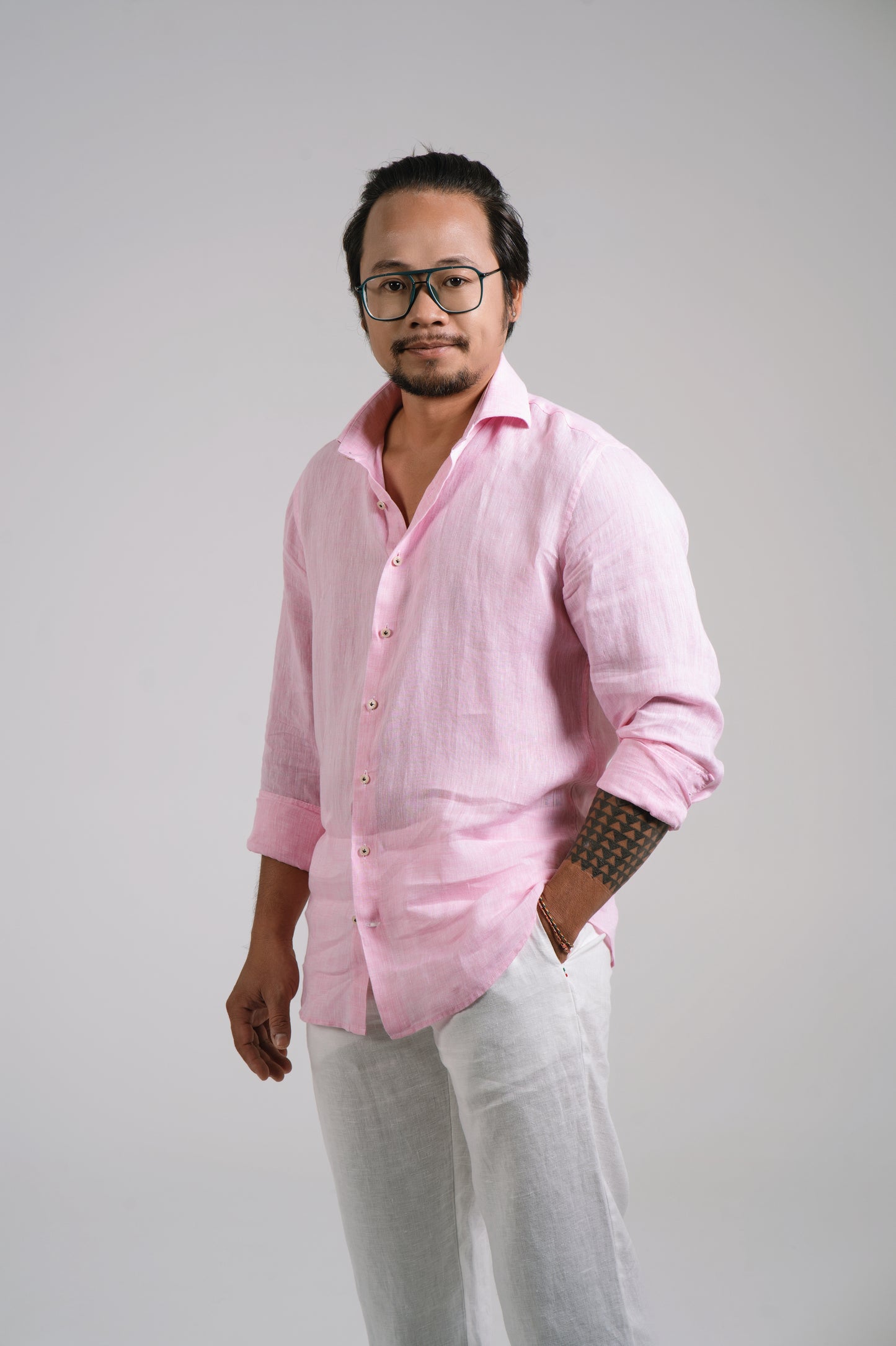 Men Linen Shirt - Light Pink