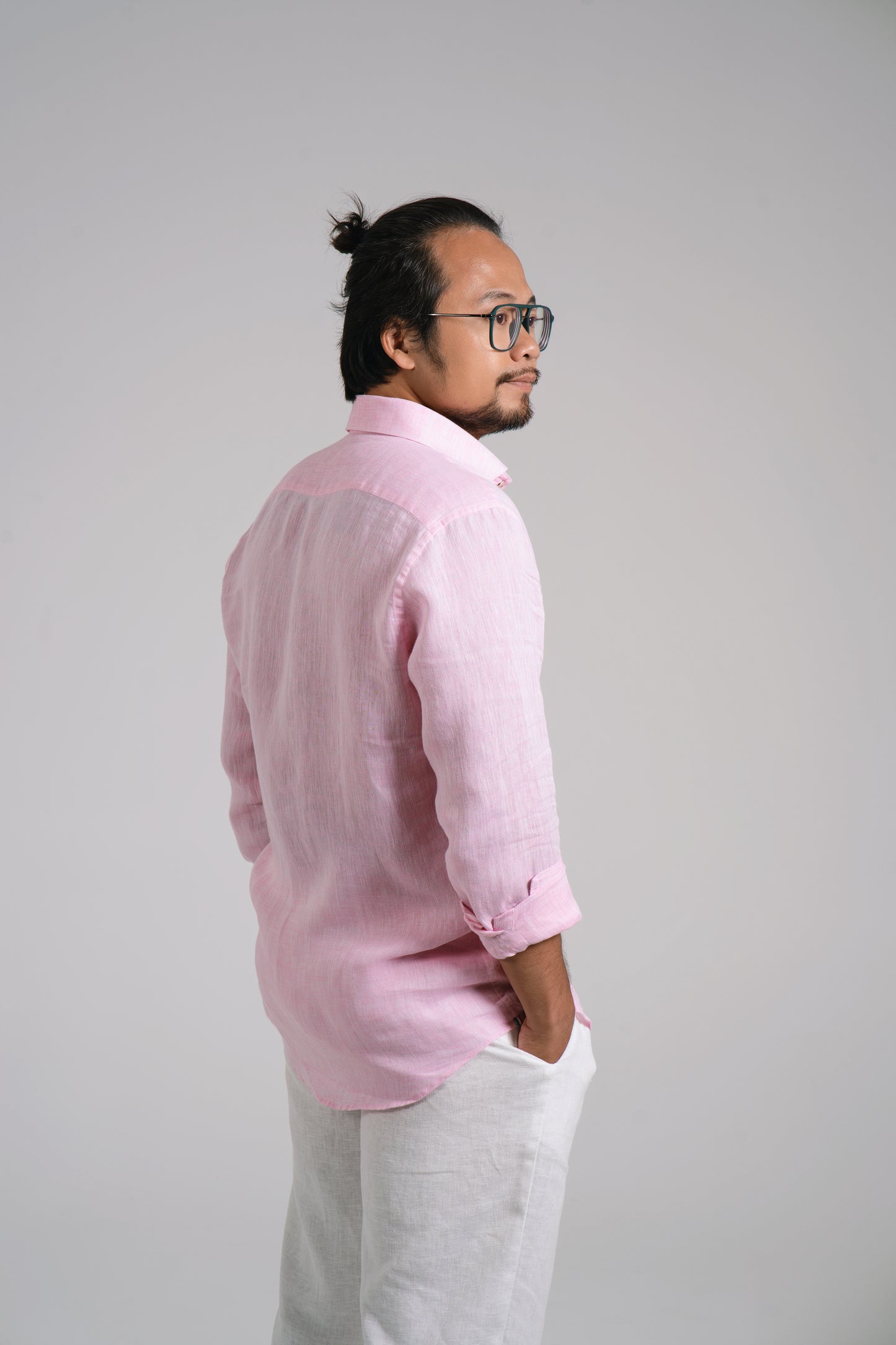 Men Linen Shirt - Light Pink