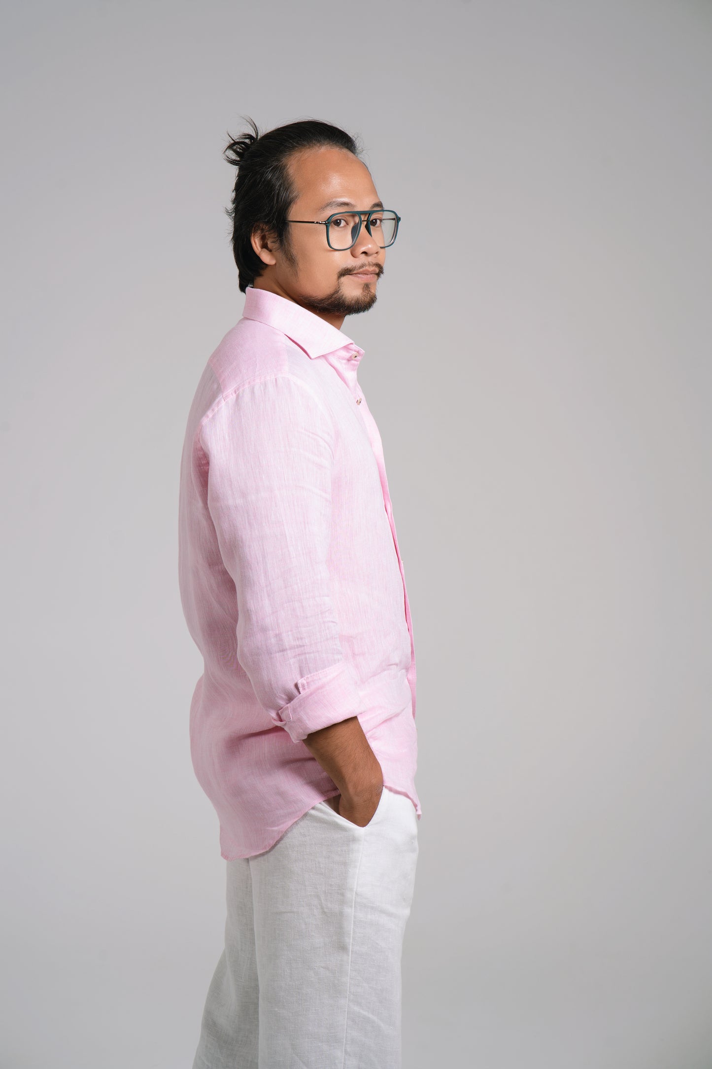 Men Linen Shirt - Light Pink