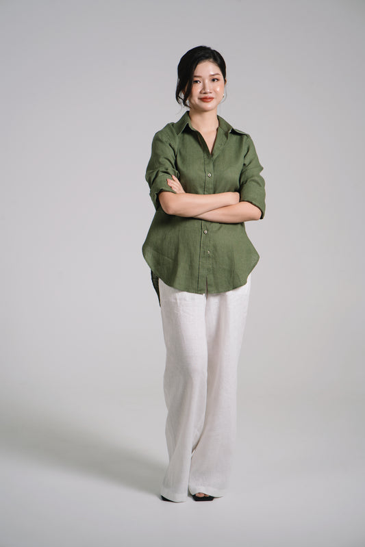 Women Linen Shirt - Olive