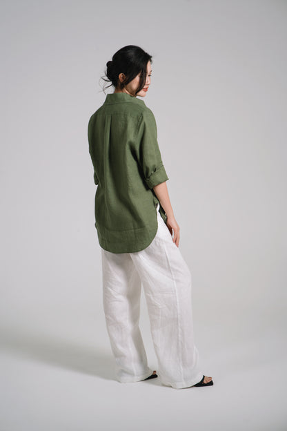 Women Linen Shirt - Olive