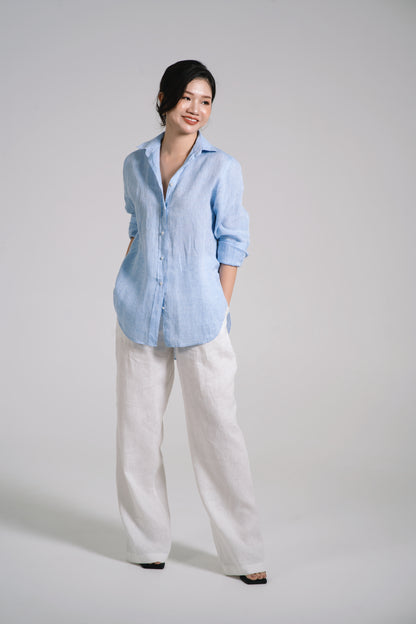 Women Linen Shirt - Light Blue