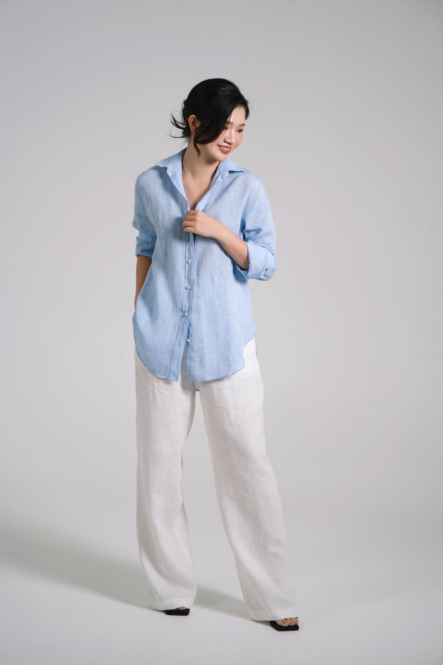 Women Linen Shirt - Light Blue