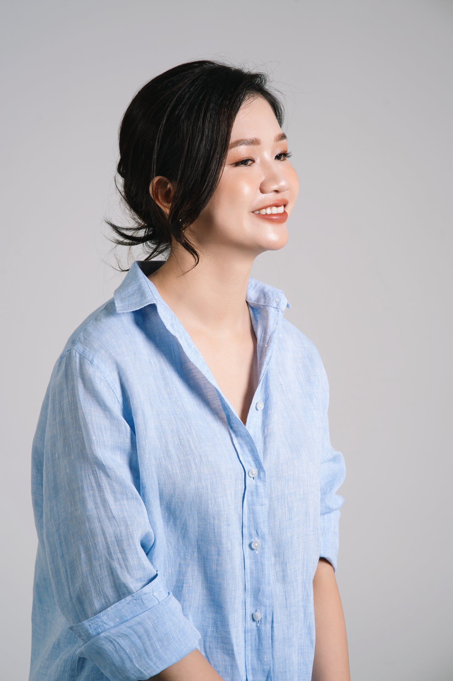 Women Linen Shirt - Light Blue