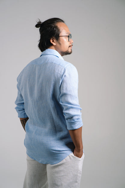 Men Linen Shirt - Light Blue