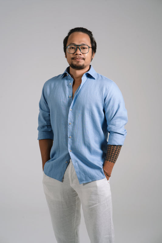 Men Linen Shirt - Sky Blue