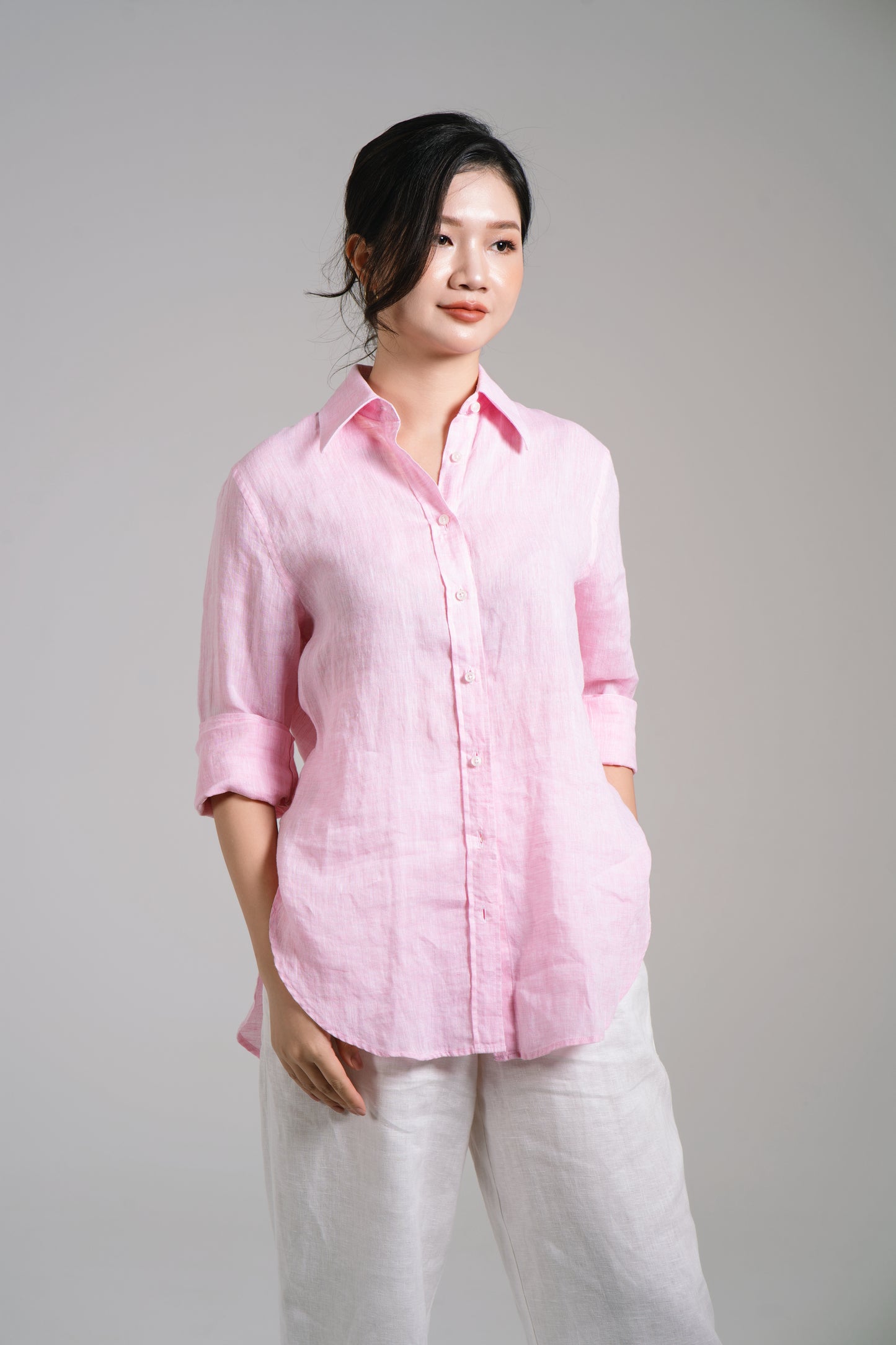 Women Linen Shirt - Light Pink