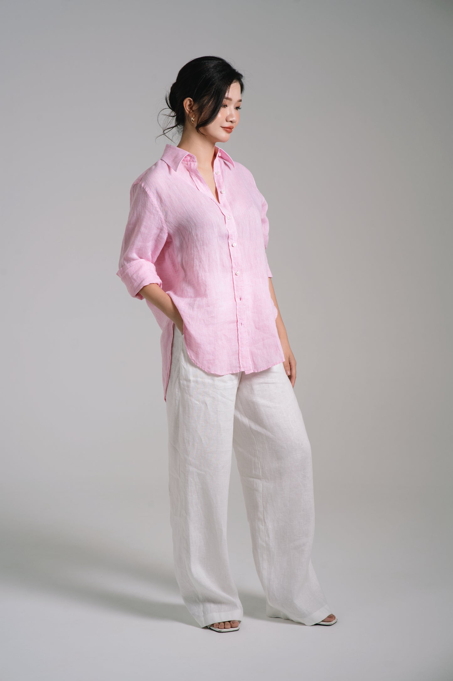 Women Linen Shirt - Light Pink