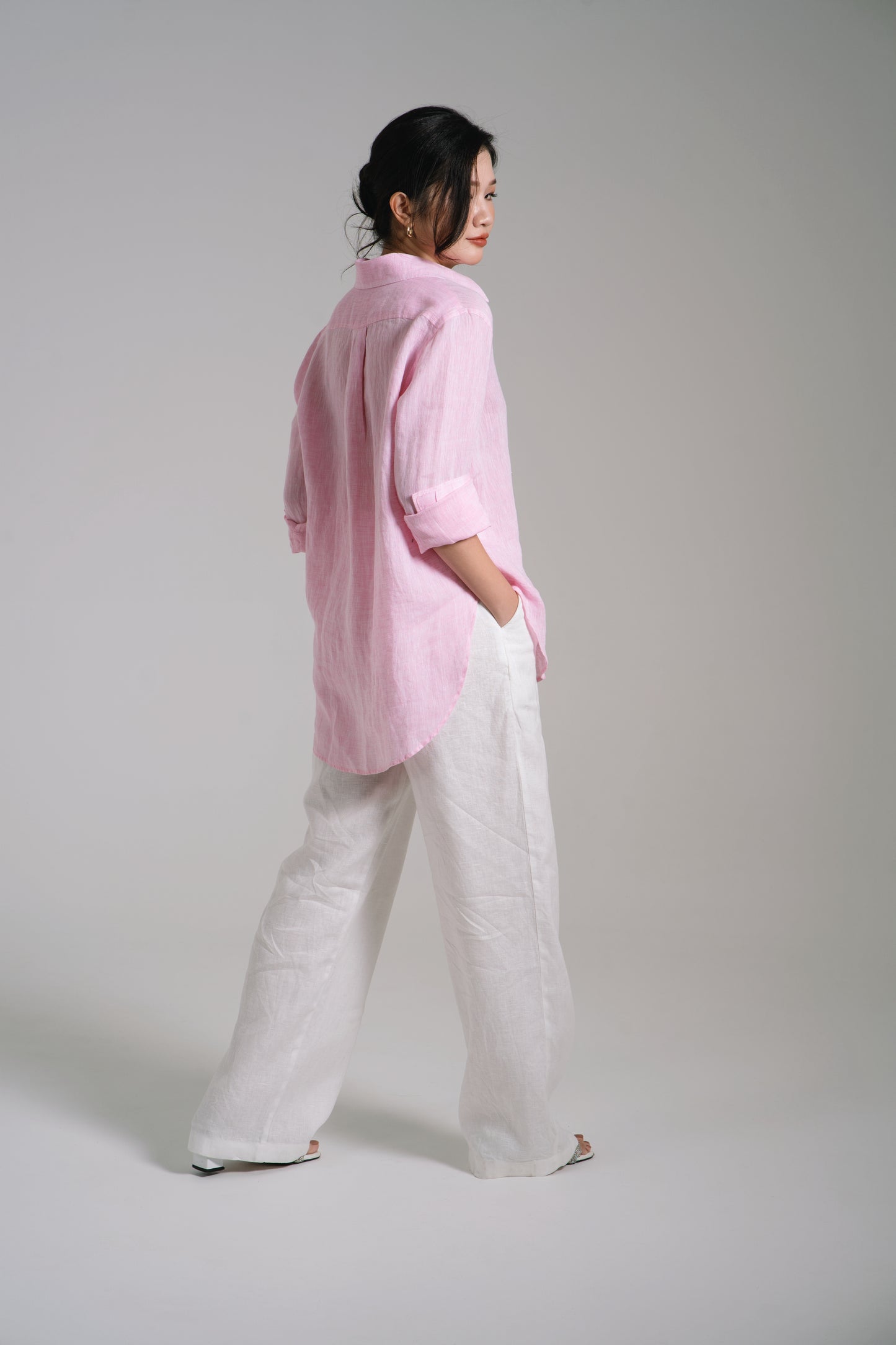 Women Linen Shirt - Light Pink