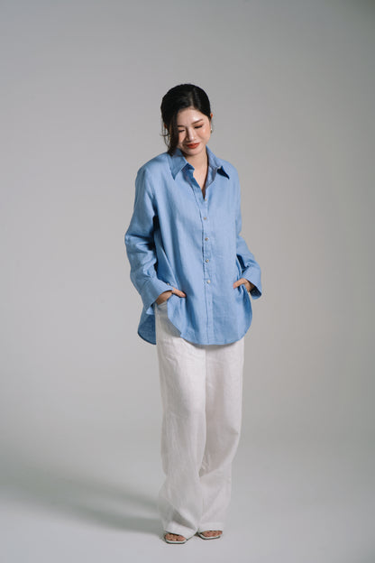 Women Linen Shirt - Sky Blue