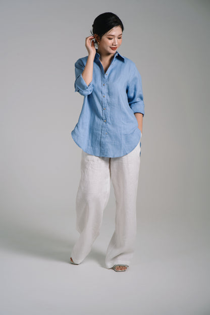 Women Linen Shirt - Sky Blue