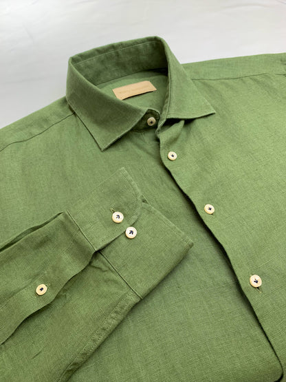 Men Linen Shirt - Olive